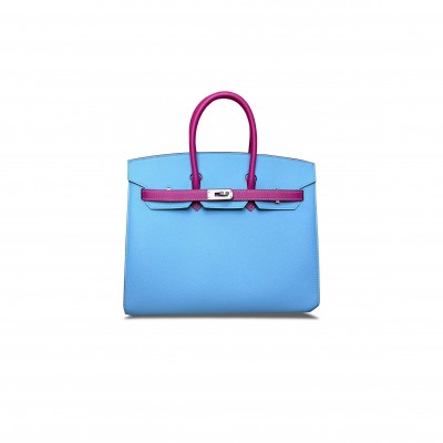 HERMES BIRKIN 25 EPSOM NORTHERN BLUE WITH ROSE PURPLE AND SILVER BUCKLE BAG H028368CK8S (25*20*13cm)